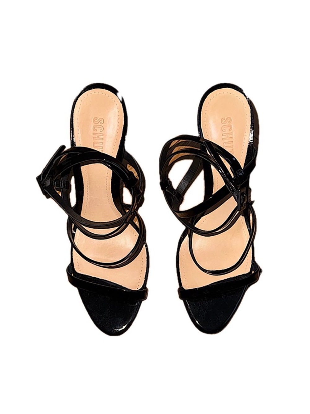 Schutz Black Patent Leather Strappy Sandals | Size 7.5